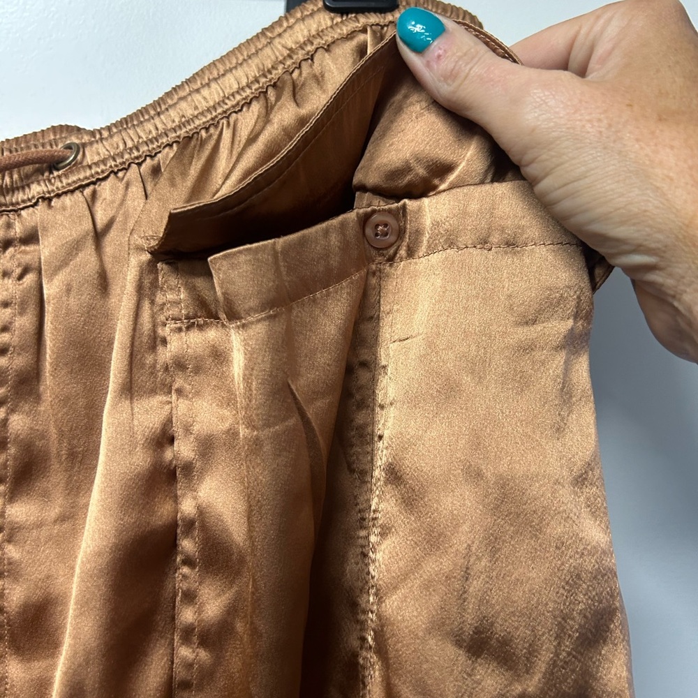 Anthropologie Love The Label Gold Cargo Satin Skirt - Picture 7 of 12
